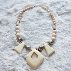 Vintage Cream and Silver Beaded Necklace